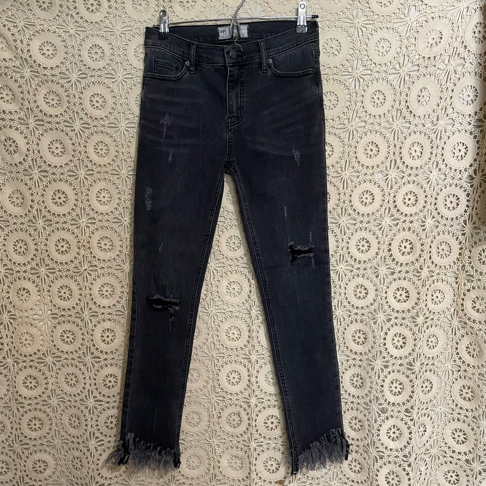 Free People Black Distressed Ankle Jeans